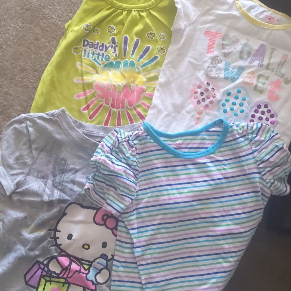 5 girls tshirts size 5t up to 6/6x. Mix of brands, hello kitty, sun, pen…